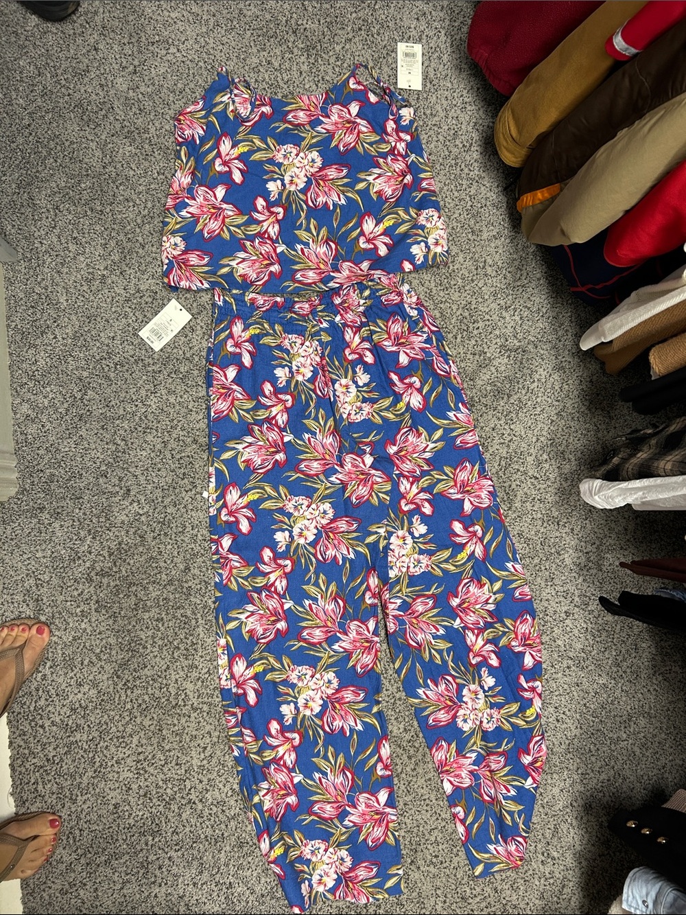 Women’s Blue Floral two piece set with Pink Accent Flowers